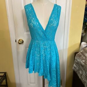 Body Wrappers Turquoise Lace Asymmetrical Dress, size XS/S